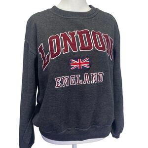 London England Union Jack Crewneck Sweatshirt Sz S Gray Long Sleeve Travel UK